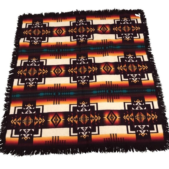 Pendleton Depuis 1863 Wool Blanket Aztec Southwestern Brown Orange 66" X 61" - Picture 8 of 9